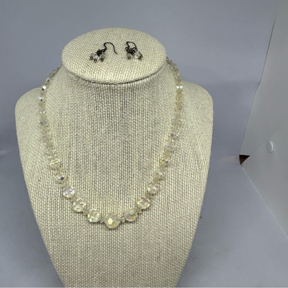 Vintage Clear Gemstones Necklace with Dainty‎ Earrings Victorian Classic